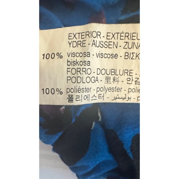 Zara Small Floral Ruched Mini Dress Long Sleeves With Zipper Blue/Black/Purple - Picture 13 of 14